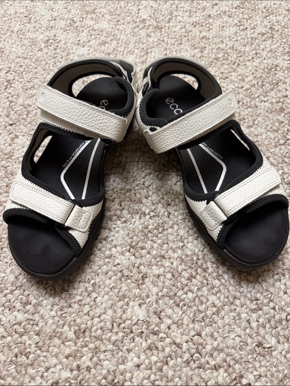 Ecco White and Black Adjustable Strap Sandals